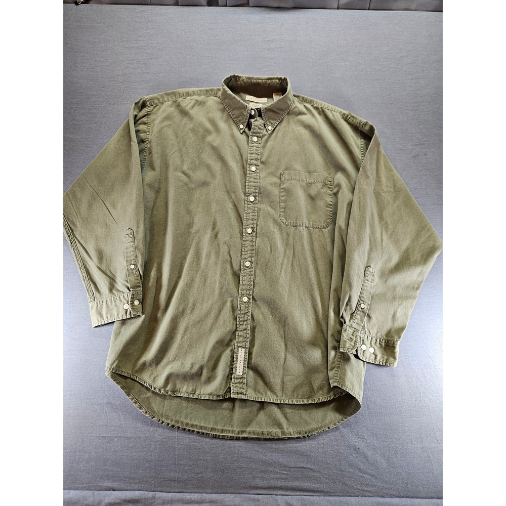 East Island Mens XL Olive Green Peached Twill Cotton Button Down Shirt LS